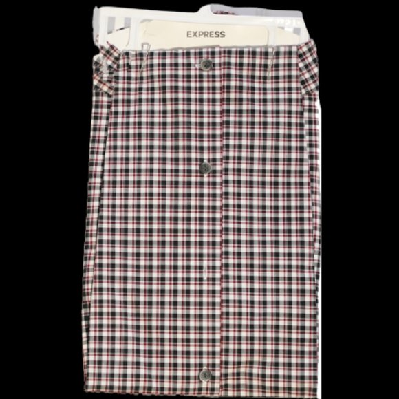 Express 1MX Men's Fitted Cotton Plaid Slim Dress Shirt Large Black Red NEW - Picture 2 of 6